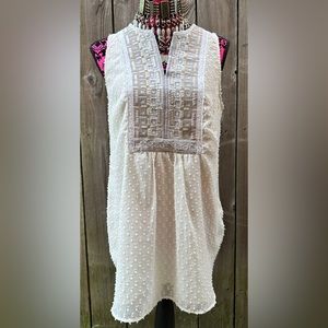 Anthropologie One September Pasto Split Neck Sleeveless Tunic Cream Size M